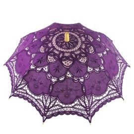 AEAOA Lace Parasol Umbrella Wedding Cotton Fashion Wooden Handle Decoration Umbrella Photo Lady Costume Adult Size (dark purple)