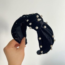 1Pc Navy Blue Vintage Twisted Faux Pearl Beading Women Hair Hoop Wide Velvet Headband Headwear Nail Pearl Velvet Knotted,Fashion Headbands,Women's Fashion Headbands Beauty and Personal Care,Hair Care