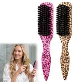 Slick Back Hair Brush, Slick Back Hair Products, Slick Back Brush for Sleek Styling, Professional Hair Styling Tools, Two-Piece Set in Leopard Print Design with Yellow and Pink Colours