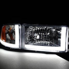 DimFlux LED DRL Headlight Assembly Headlights Kit Compatible with 1994-2001 Dodge Ram 1500/1994-2002 Ram 2500 3500(DON'T Fit SPORT Models & Ram VAN Models) Headlamp Chrome Housing Amber Reflector