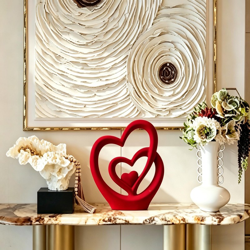 AWNR Red Heart Hands Sculpture,Small Shelf Decor,Tv Stand Decor Items