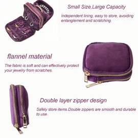 2-Layer Travel Jewelry Case Pouch - 11 Pocket Vintage Organizer, Anti-Tangle Small Jewelry Bag for Women Necklaces Earrings Rings，purple