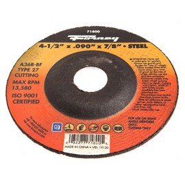 Forney 71800 Cut-Off Wheel with 7/8-Inch Arbor, Metal Type 27, A36R-BF, 4-1/2-Inch-by-0.090-Inch