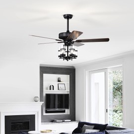 Tangkula 50-Inch Ceiling Fan Light, Classic Ceiling Fan Lamp with 5 Explosion-proof Glass Lampshades, Remote Control, Time Function, 3-Speed Adjustment, Noiseless Reversible Motor for All Seasons