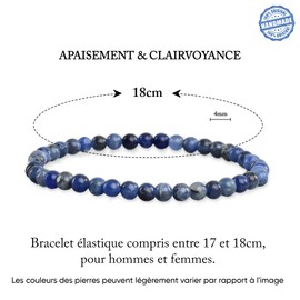 VERTIGE Lithotherapy Bracelet in SODALITE, 4mm Mineral Stones, Source of Psychic and Physical Well-being, Brings SOOTHING and DISCERNMENT, Promotes Emotional Stabilization, Woman/Man