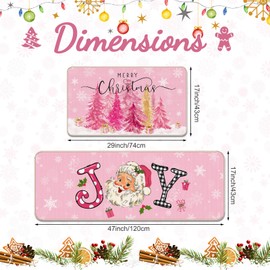 Capoda 2 Pieces Christmas Kitchen Rugs and Mats Set Non Slip Xmas Rugs and Mats for Home Indoor Outdoor Living Room Bedroom Winter Holiday Decorations 17 x 47 Inch and 17 x 29 Inch(Pink,Santa Claus)