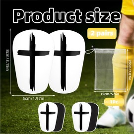 lasuroa 2 Pairs Football Miniature Shin Guards, White Cross Small Shinpad Mini Shin Pads Straps with Mesh Bag Lightweight Soccer Shinguard Protective Gear Equipment for Teenagers Adults Boys Girls