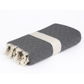 homedius Diamond Cotton Peshtemal Towel – 100x180 cm, Lightweight, Quick Dry, High Absorbency, Soft & Breathable Hammam Beach Towel, Multi-Purpose Use (1, Black)