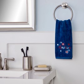 SKL Home Patriotic 4th of July America Script Hand Towel Set, Navy