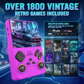 Hugawello V40 PRO Handheld Device, 35000 in 1 high-Definition Gaming mini Retro Video Console, 3.5-inch IPS Screen, 256GB RAM, 45 Built-in emulators, 3800mAh Battery (Purple 256GB)
