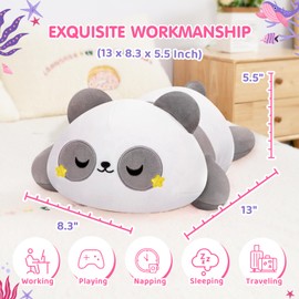 Mewaii Cute Panda Plush Toy, Kawaii Plushies Grey Panda Stuffed Animals, Squishy Plushies, Cuddle Plush Pillow for Boys & Girls