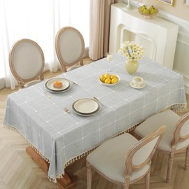 Alsoo Table Cloth Rectangle Table for Dining Room Rustic Kitchen Farmhouse Wrinkle Free Tablecloths Coffee Table Cover, Cotton Linen Fabric Tablecloth, Grey Plaids, 55x75 Inch