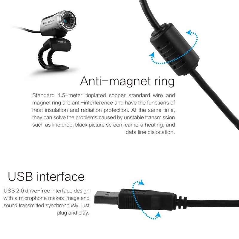 AUSDOM AW615 Webcam 1920x1080P Full HD 12MP USB 3.0 Web