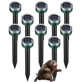 Mole Repellent 10 Pack, Animal Repeller Solar Powered Snake Ultrasonic Gopher Deterrent, Outdoor Waterproof Vole Vibration Stakes,Sonic Spike for Rodent Groundhog Snake Chipmunk