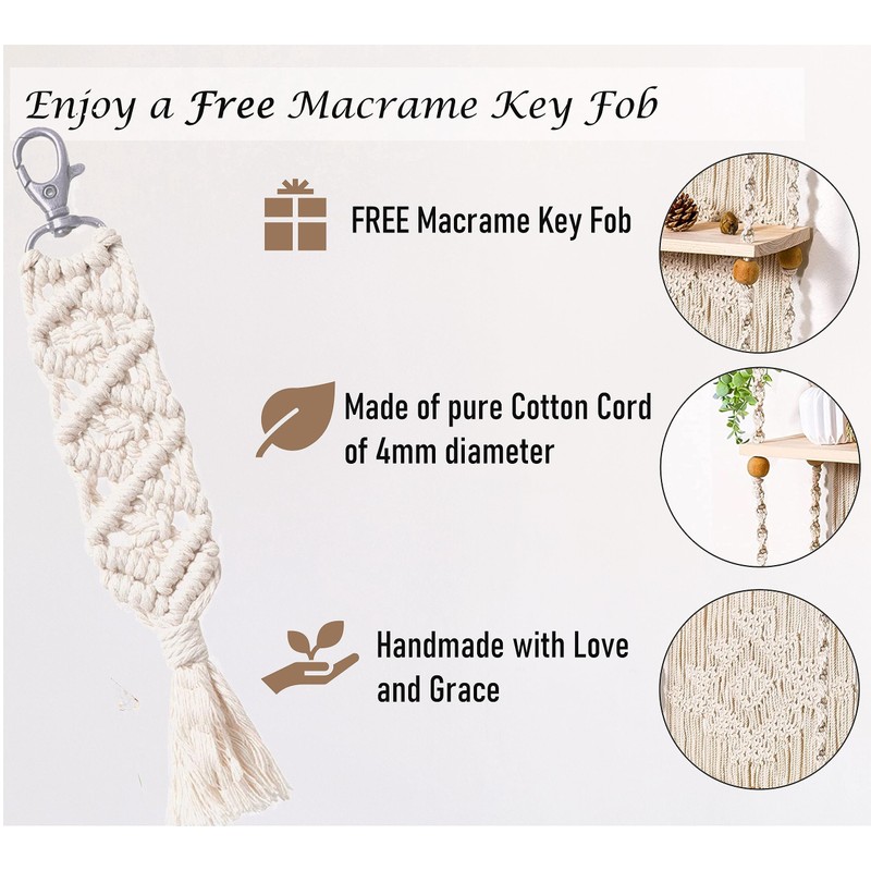 Induslyfe Macrame Wall Hanging Shelf 2 Tier Boho Wall Plant