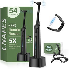 Electric Flosser for Teeth with 5 Speeds + 54 Refill Heads, Water Flosser Alternative, Easy Glide Flossing for Sensitive Gum, Rechargeable Oral Kit, 5X Cleaning, Portable Dental Floss Picks for Adults