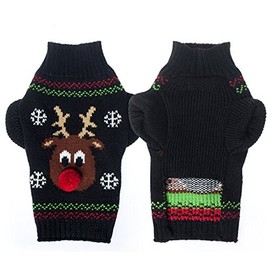 Mikayoo Dog Christmas Sweater, Pet Xmas Sweater, Cat Holiday Sweater, Legless Design Keep Warm and Move Freely, Holiday Festive Sweater for Small Dogs or Cats (Black Deer S)