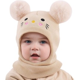 AYPOW Cappello Passamontagna Invernale Caldo per Bambini da 0.5 a 6 Anni, Set Berretto Sciarpa Maglia Termica Antivento Multifunzione per Bambine Bambini Neonati, Cappuccio Berretti Sciarpa Cappuccio