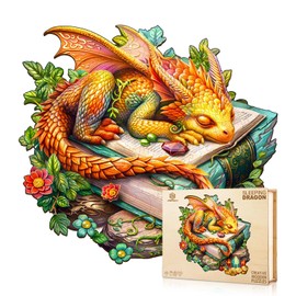 Jigfoxy Wooden Puzzle for Adults, Sleeping Dragon Wooden Jigsaw Puzzles for Adult, Unique Animal Shape Wood Cut Puzzles, Christmas Thanksgiving Gifts for Friends Family (S-8.5 * 8in-100pcs)
