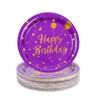 EVYIENEN 50 Pcs Happy Birthday Purple and Gold Paper Plates,