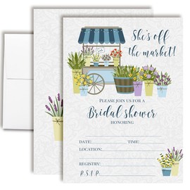 Off the Market Flower Market Bridal Shower Invitations - 20 5x7 Fill In Cards with Envelopes - Floral Stand Wedding Shower Invites by AmandaCreation