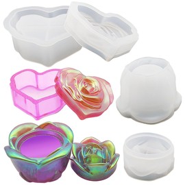 2 Pcs Rose Heart Jar Resin Molds with Lid, FineGood Epoxy Resin Molds DIY Storage Box Silicone Molds for Resin Jewelry Candle Holder Candy Container