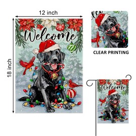 Covido Welcome Christmas Black Labrador Dog Decorative Garden Flag, Xmas Winter Pet Cardinal Poinsettia Yard Outside Decorations Dog Lover Gifts, Holiday Outdoor Small Home Decor Double Sided 12 x 18