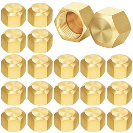 Hicarer 100 Pcs 3/8 Inch Brass Compression Cap Stop Valve Cap Flare Tube Gas Line Cap Pipe Fittings Brass Compression Fitting