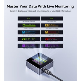 DOCKCASE Pocket M.2 NVMe SSD Enclosure with Smart Screen, 3s Power Loss Protection, SSD Life Detection 10Gbps M2 NVMe Enclosure USB 3.2 SSD Caddy for 2230 M.2 NVMe/PCle SSD of M-Key or M+B Key -Gray
