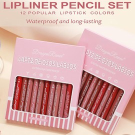 DENESTUP Lip Liner Combo Lip Plumper and Long Lasting Waterproof Non-Stick Coating Smooth Texture Matte Lip Gloss Gift Set Pack of 12