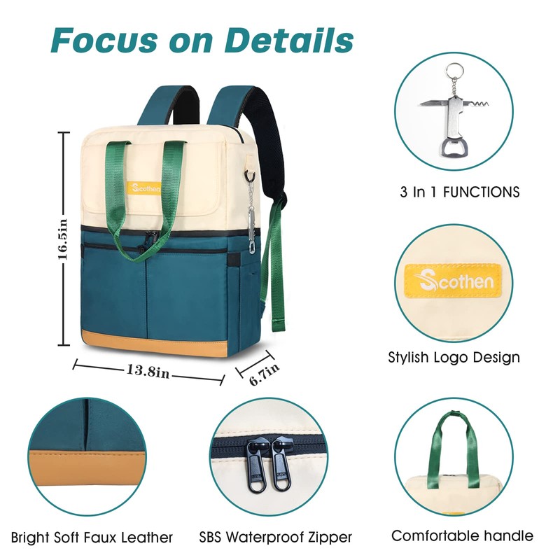 Scothen Backpack Cooler with Double Decker & 12 Ice Packs-
