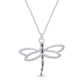 Wishrocks Dragonfly Insect Charm Pendant Necklace Jewelry for Women in 14k White Gold Over Sterling Silver Along with 18" Silver Chain