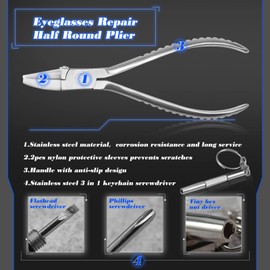 SPEEDWOX Stainless Steel Half Round Nose Pliers 6 Inch Round Flat Nose Nylon Jaws Eyeglass Frame Pliers Eyeglass Repair Pliers Adjusting Pliers Eyeglass Arms Frame Leg Pliers with Glasses Screwdriver