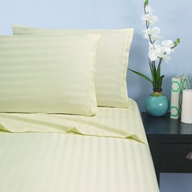 Elegant Comfort Wrinkle & Fade Resistant 1500 Thread Count - Damask Stripes Egyptian Quality Luxurious Silky Soft 4-Piece Sheet Set, Up to 16" Deep Pocket, King, Ivory