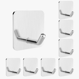YLITREUS 8 Pack Adhesive Towel Hooks, Towel Hooks for Bathrooms Adhesive, Sticky Hooks for Hanging Heavy Duty, Stick Coat Shower on Wall Hooks for Bathroom, Self Adhesive Hat Key Hook, Silver