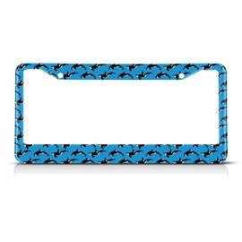 Beabes Blue Killer Whale License Plate Frame Sea Orca Pattern License Plate Holder Wildlife Car Tag Frame License Plate Car Accessories 2 Holes Novelty Auto Car Tag Vanity Present