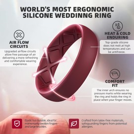 Egnaro Silicone Wedding Bands Women, Inner Arc Ergonomic Breathable Design Silicone Rubber Wedding Bands