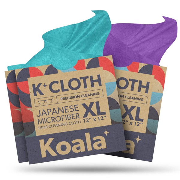 Koala Lens Cleaning Cloth | Japanese Microfiber | Glasses Cleaning Cloths | Eyeglass Lens Cleaner | Cloth Cleaners for Camera Glass Lenses and Screen Cleaning | Blue & Purple (Pack of 3)
