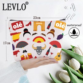LEVLO - Bolsa de regalo de viaje con diseño de flamenco con cierre, regalo de recuerdo español, Ole, Bolsa de cosméticos