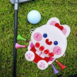 Cute Golf Tee Storage Bag, Pink Rabbit-Shaped Ball Tee Holder with 8 Tees, Portable Hanging Golf Tees Organizer Pendant
