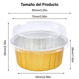 Tazas de Papel de Aluminio Desechables 50 Unidades con Tapas, para Hornear, Magdalenas, Tartas, Bodas y Fiestas, Pastelería Cupcake Muffin Reposteria, Color Dorado