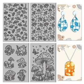 CHGCRAFT 4Sheets Mushrooms Leaves Polymer Clay Texture Sheet Butterfly Rubber Clay Texture Mat for Polymer Clay Making Earrings Jewelry DIY Crafts 4x2.6inch