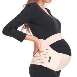 ChongErfei Maternity Belt, Pregnancy 3 in 1 Support Belt for Back/Pelvic/Hip Pain, Maternity Band Belly Support for Pregnancy Belly Support Band (S: Fit Ab 31.5"-43.3", Nude)