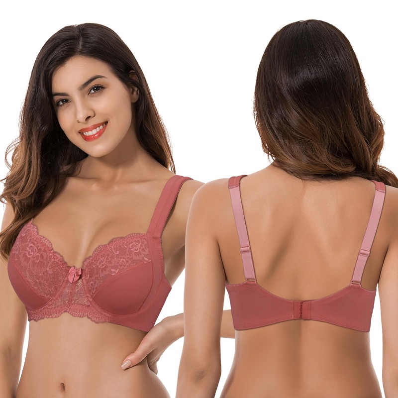 Curve Muse Plus Size Unlined Underwired Lace Bra, with Padded