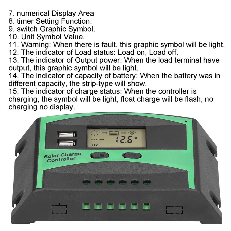Solar Charge Controller Photovoltaic Discharge PWM Control Regulator 12‑24V 30A