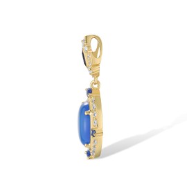 Santuzza 925 Sterling Silver Dyed Blue Agate Yellow Plating Pendant White Cubic Zirconia Round Pendant for Women
