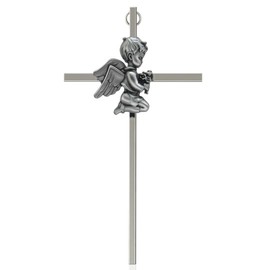 Evalote Baby Wall Cross Baptism Gift for Boy – 7-Inch Silver Praying Boy Wall Cross for Christening, First Communion, or Newborn Nursery Décor(7 inch)