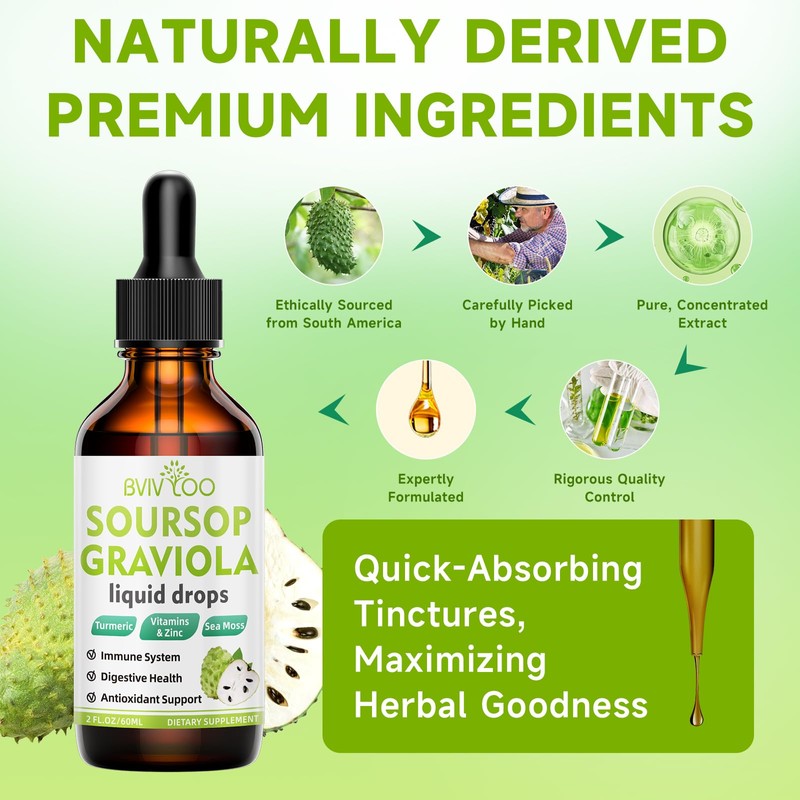 Soursop Graviola Liquid Drops - 2000mg Pure Soursop Extract Blended