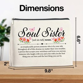 YeleY Soul Sister Gifts, Best Friend Makeup Bag Gift for Birthday Christmas Graduation, Friendship Gifts for Women Friends BFF Bestie, Soul Sister Cosmetic Makeup Bag