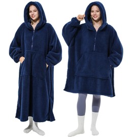 Winthome Long Length Loungewear Zippered Loungewear Full Body Cover Gaming Fleece Lined Sheep Boa Fluffy Blanket Lightweight Thermal Hood with Pocket Gown Large Size Cold Protection Eco Men's Women's